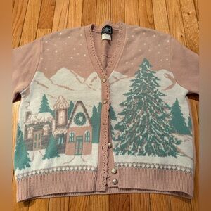 Southern Lady Soft Blush Knit Winter Village Christmas Cardigan